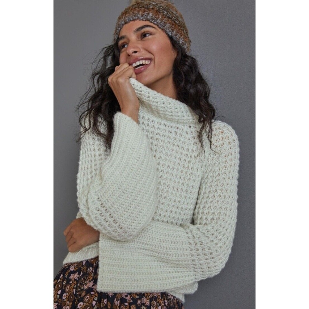 Anthropologie Maeve Dionne Sweater Large Chunky‎ Mint Bell Sleeve Cozy Boho